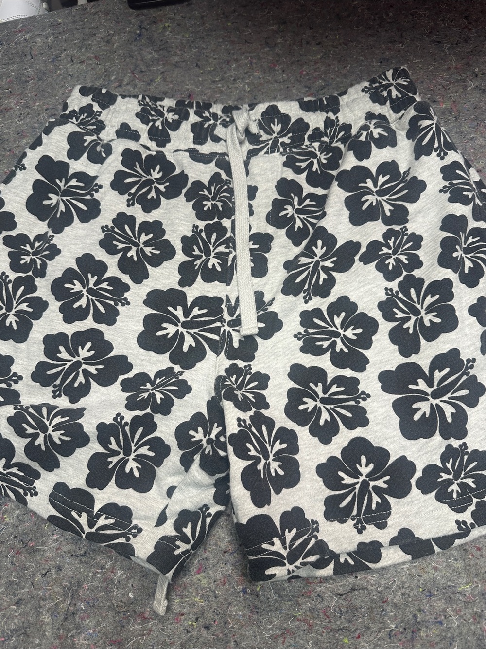 Forever 21 Gray Drawstring Athletic Shorts with Black Floral Print